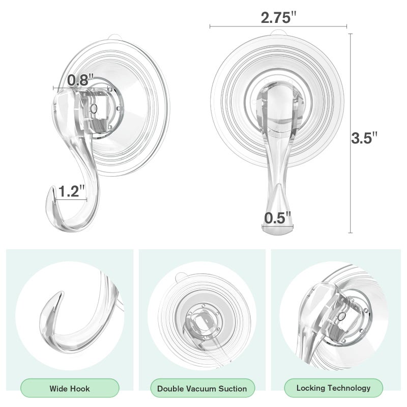 VIS'V Wreath Hanger, Large Suction Cup Wreath Hooks with Wipes, Heavy Duty, 22 LB Capacity, Removable and Reusable, Clear, 4 Pcs - Image 4